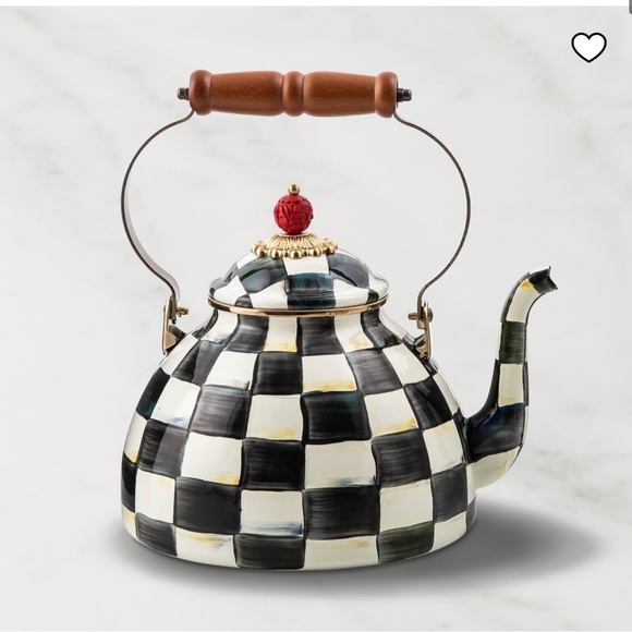 MacKenzie-Childs Other - MacKenzie-Childs Courtly Check Tea Kettle Checkered Teapot Wooden Handle 3qt